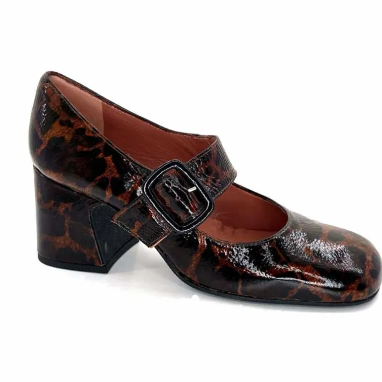 Ivoire0331 Ballerines à Talon Ivoire 5126 Z Cuir Vernis Léo Léopard Outlet