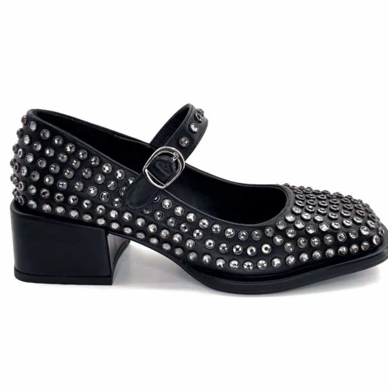 noa harmon Ballerines à Talon 9843-06 Cuir Diamants Noir Discount
