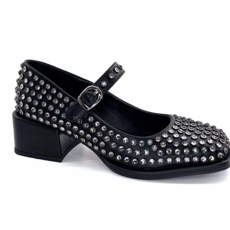 noa harmon Ballerines à Talon 9843-06 Cuir Diamants Noir Discount