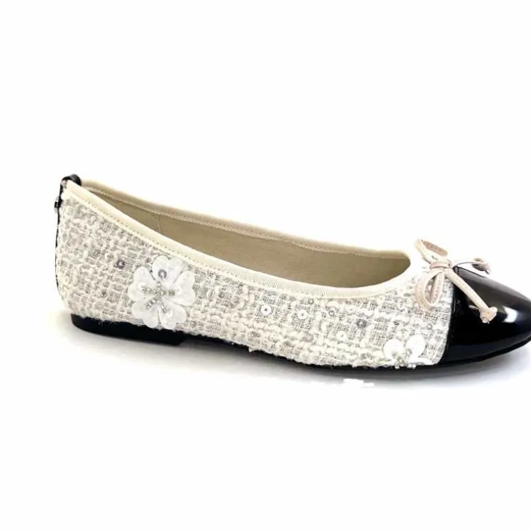 Ivoire0317a Ballerines Ivoire 2204108 Textile Vernis Noir Blanc Cheap