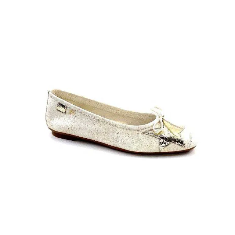 Requin Ballerines Reqins Hello Cuir Doré Blanc Flash Sale