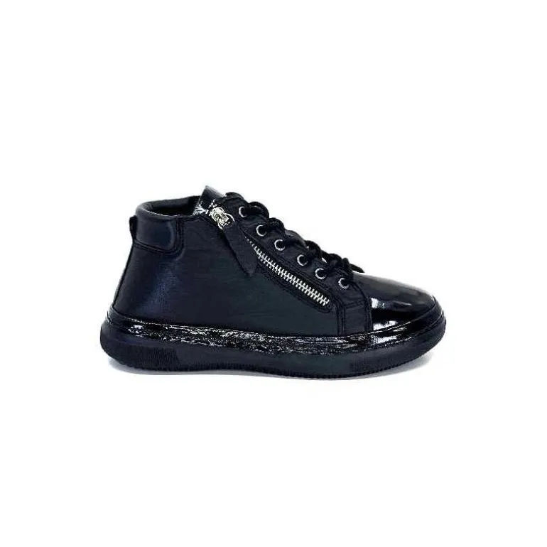 Ivoire0401a Baskets Avec Fermeture Éclair Ivoire 500-358 Cuir & Vernis Noir Cheap