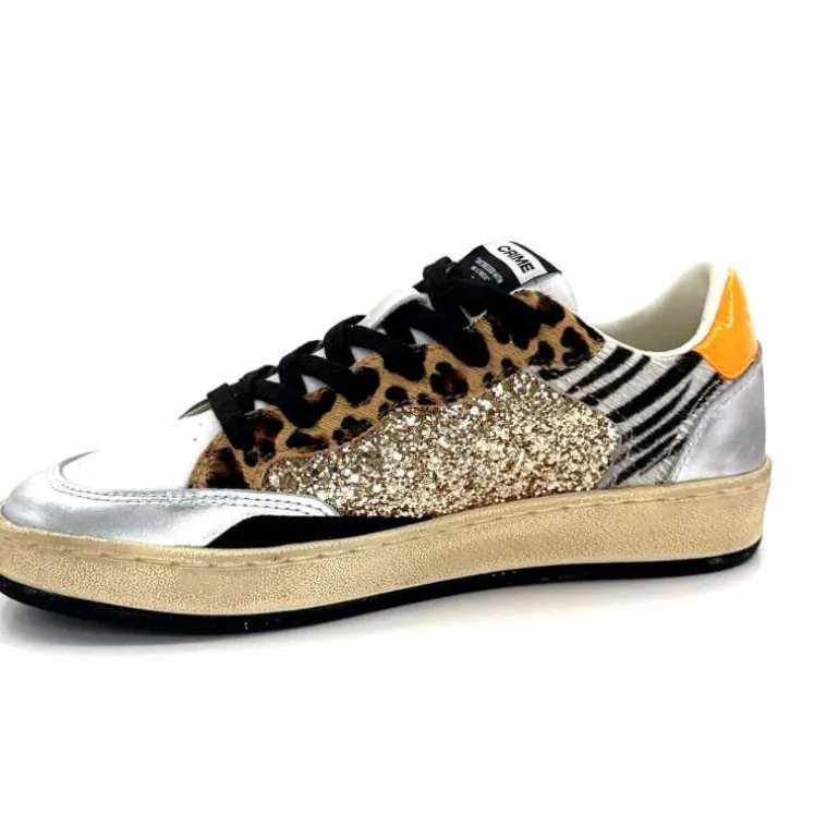 Crime London Baskets 21201 Cuir Blanc Argent Or Léo Orange Multicolore Clearance
