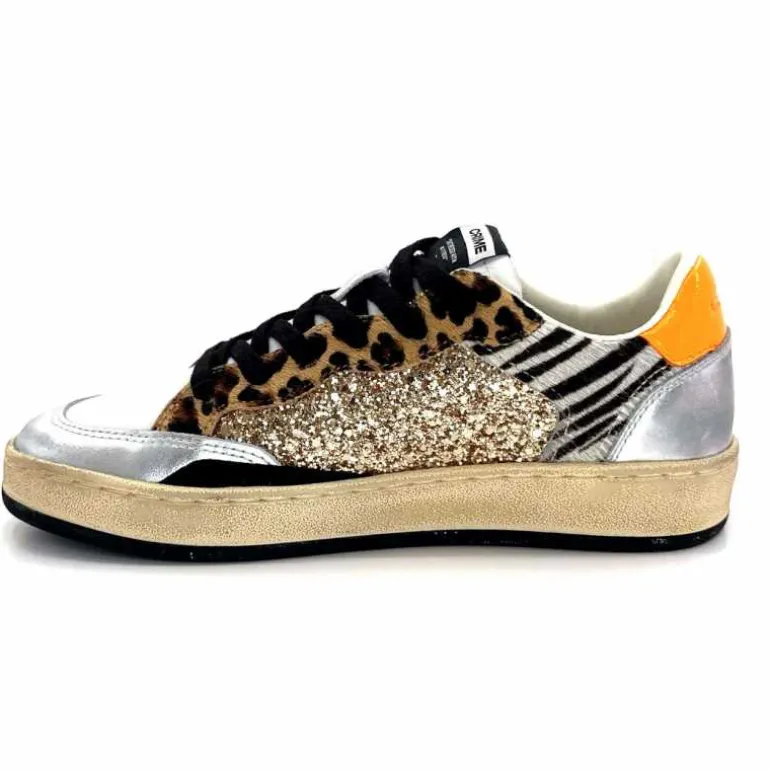Crime London Baskets 21201 Cuir Blanc Argent Or Léo Orange Multicolore Clearance