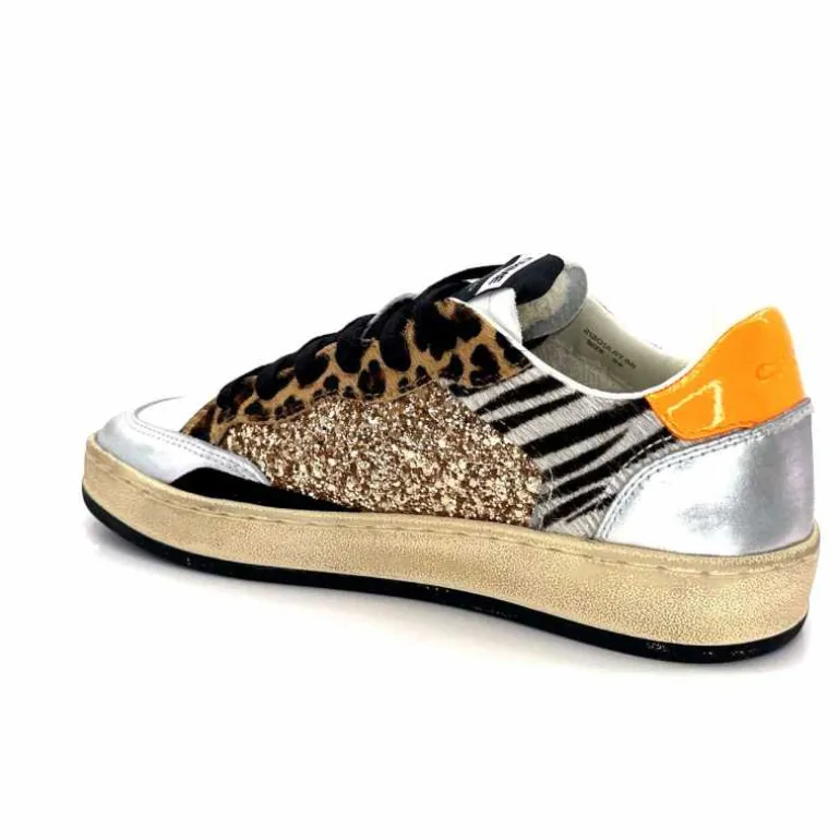 Crime London Baskets 21201 Cuir Blanc Argent Or Léo Orange Multicolore Clearance