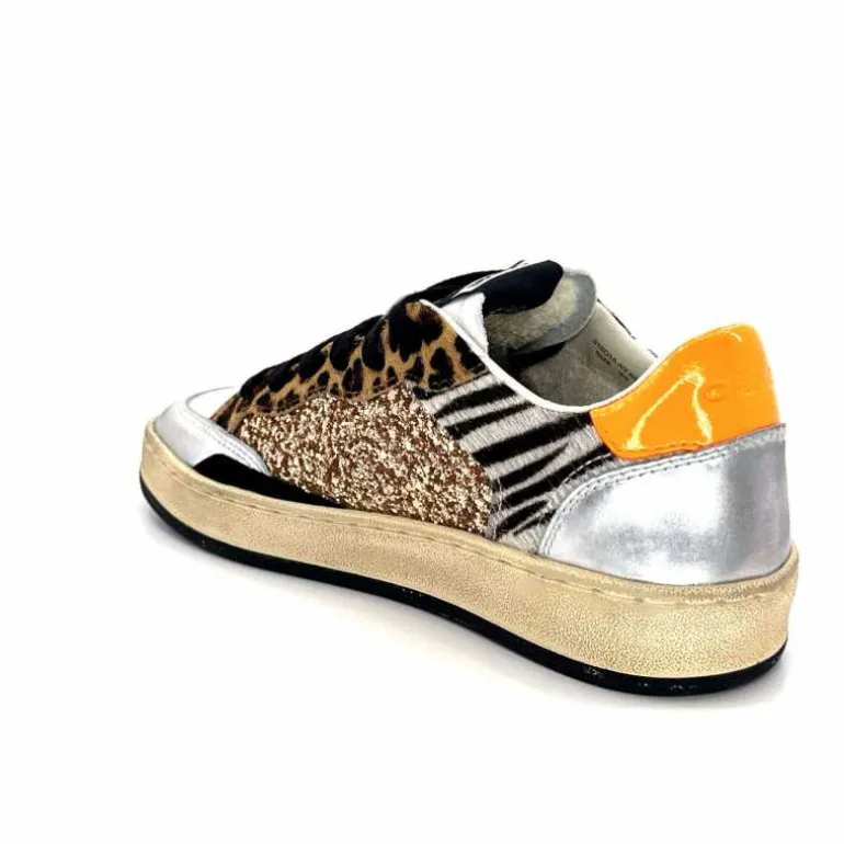 Crime London Baskets 21201 Cuir Blanc Argent Or Léo Orange Multicolore Clearance