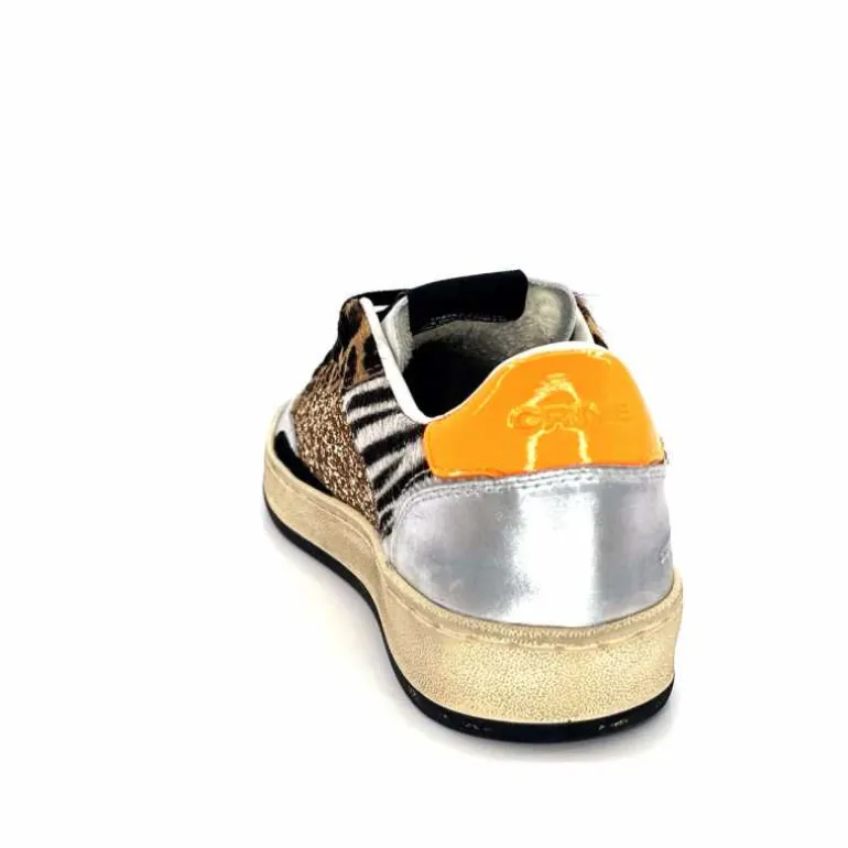 Crime London Baskets 21201 Cuir Blanc Argent Or Léo Orange Multicolore Clearance