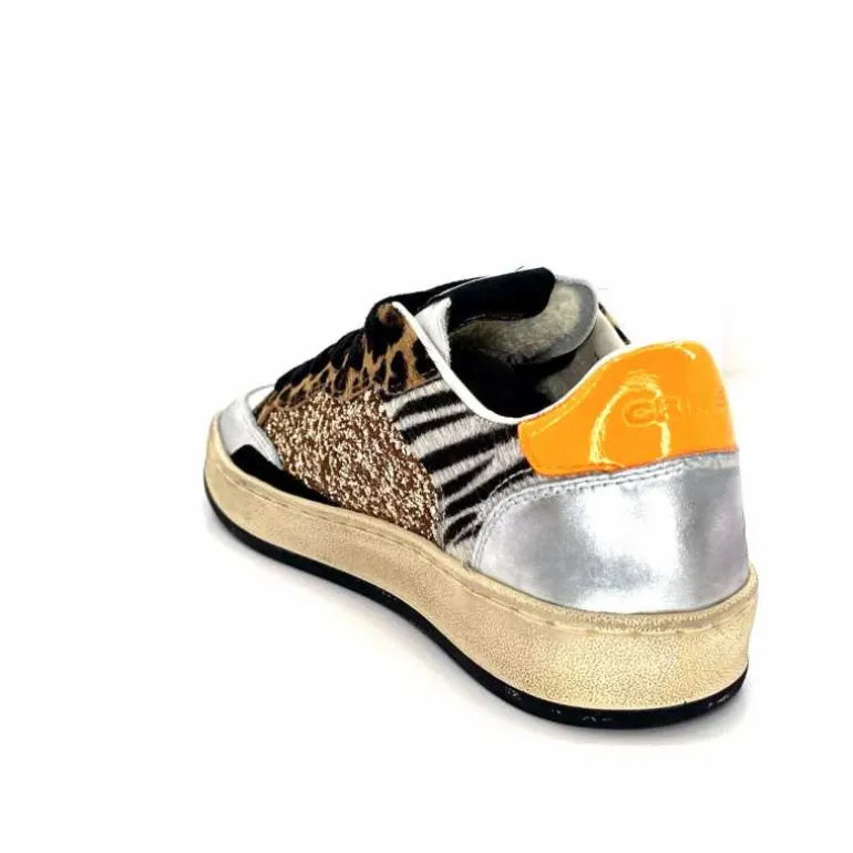 Crime London Baskets 21201 Cuir Blanc Argent Or Léo Orange Multicolore Clearance