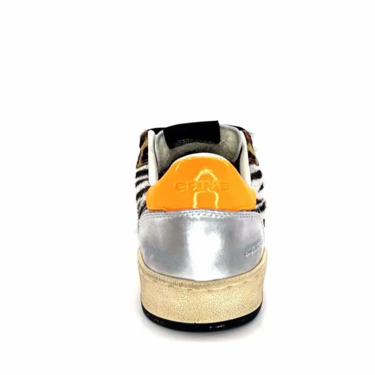 Crime London Baskets 21201 Cuir Blanc Argent Or Léo Orange Multicolore Clearance