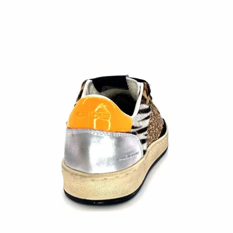 Crime London Baskets 21201 Cuir Blanc Argent Or Léo Orange Multicolore Clearance