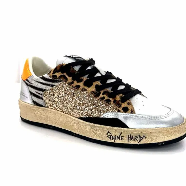 Crime London Baskets 21201 Cuir Blanc Argent Or Léo Orange Multicolore Clearance