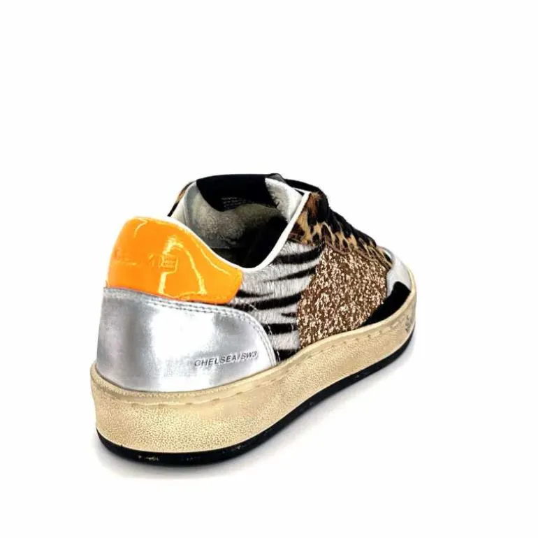 Crime London Baskets 21201 Cuir Blanc Argent Or Léo Orange Multicolore Clearance