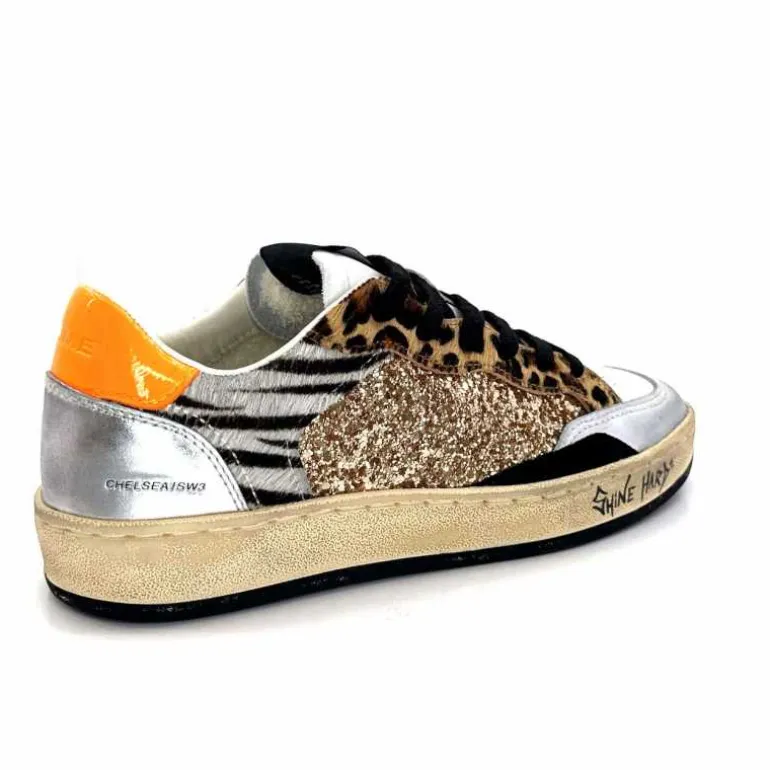 Crime London Baskets 21201 Cuir Blanc Argent Or Léo Orange Multicolore Clearance
