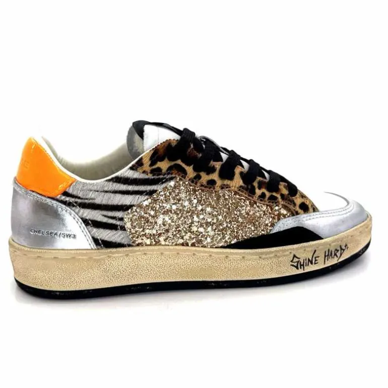 Crime London Baskets 21201 Cuir Blanc Argent Or Léo Orange Multicolore Clearance