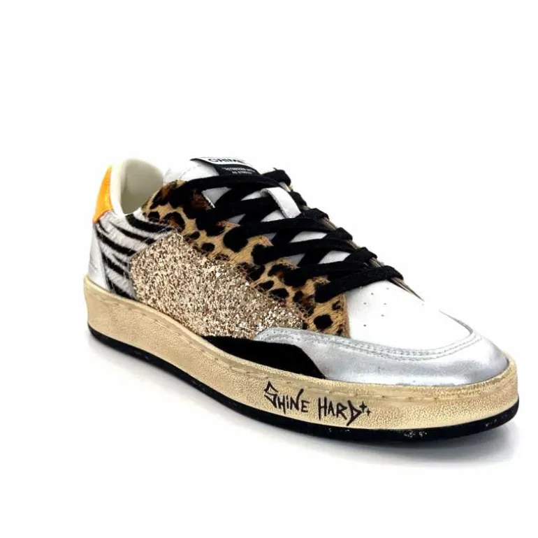 Crime London Baskets 21201 Cuir Blanc Argent Or Léo Orange Multicolore Clearance