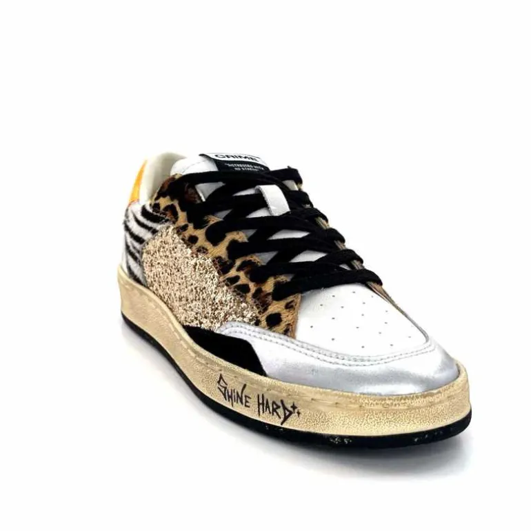 Crime London Baskets 21201 Cuir Blanc Argent Or Léo Orange Multicolore Clearance