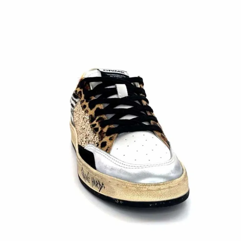 Crime London Baskets 21201 Cuir Blanc Argent Or Léo Orange Multicolore Clearance