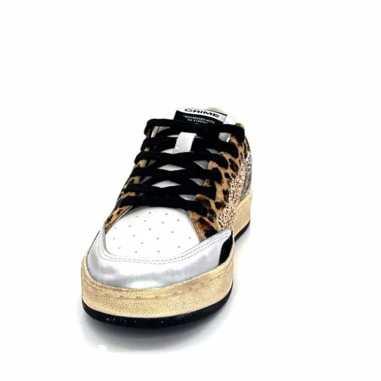 Crime London Baskets 21201 Cuir Blanc Argent Or Léo Orange Multicolore Clearance