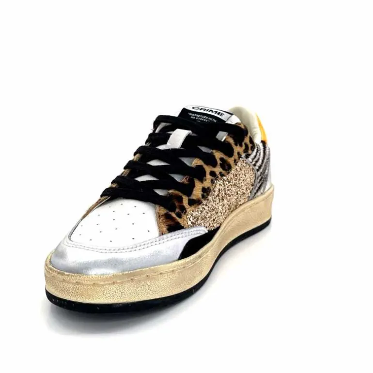 Crime London Baskets 21201 Cuir Blanc Argent Or Léo Orange Multicolore Clearance