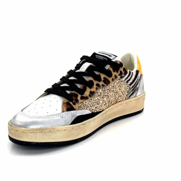 Crime London Baskets 21201 Cuir Blanc Argent Or Léo Orange Multicolore Clearance