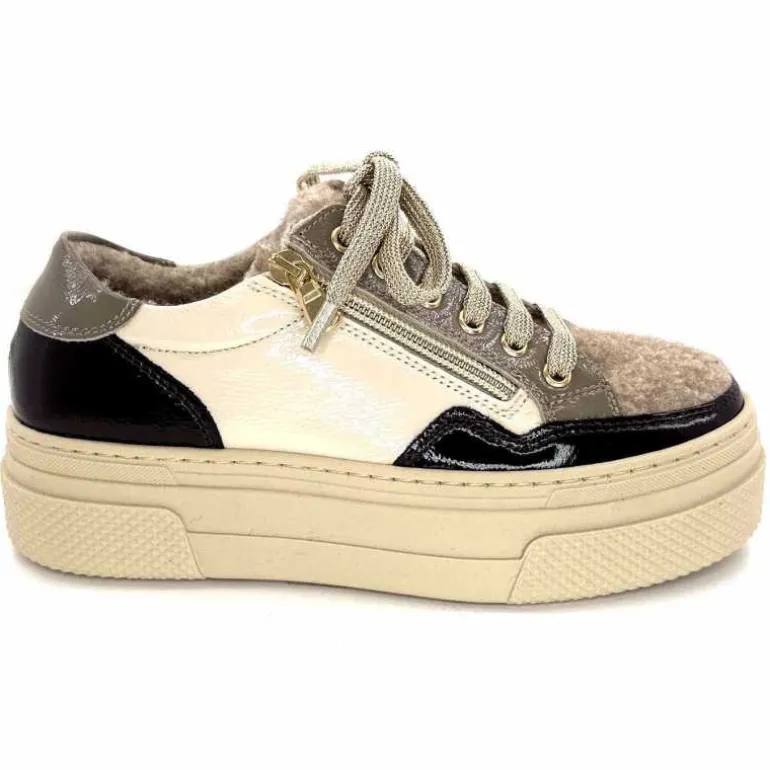 Elena Baskets Fourrées 20124 GillCuir Crème Marron Gris BlancGrisClairMarron Fashion