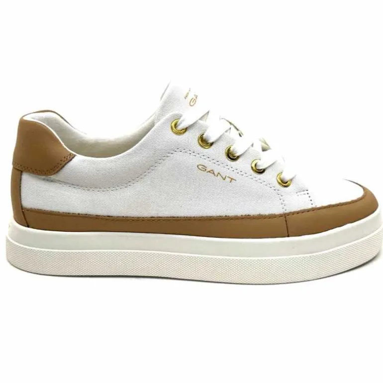 Gant Baskets Avona Sneaker Textile Off White Cuir Marron Blanc Best