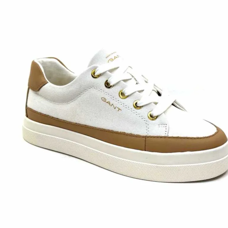 Gant Baskets Avona Sneaker Textile Off White Cuir Marron Blanc Best