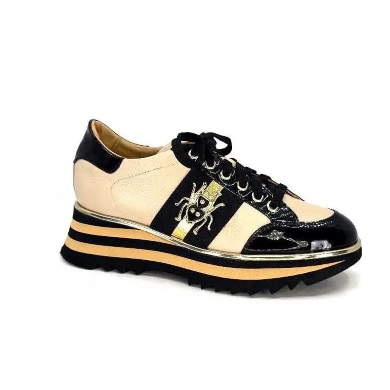 Ivoire0347b Baskets Ivoire H985M Cuir Vernis Beige Noir Clearance