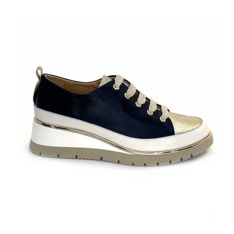 XSA Baskets Légère Compensées 9620 Cuir Marine Doré Bleu Shop