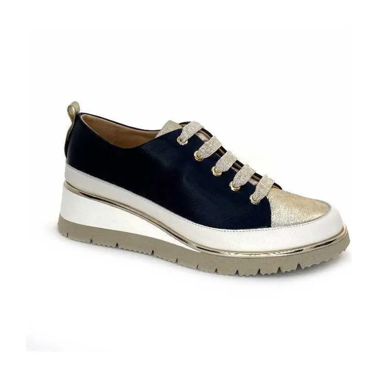 XSA Baskets Légère Compensées 9620 Cuir Marine Doré Bleu Shop