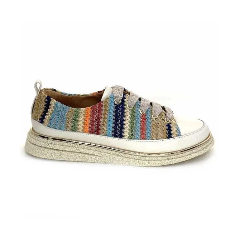 XSA Baskets Légère 8010 Cuir Beige Rafia Multicolore Fashion