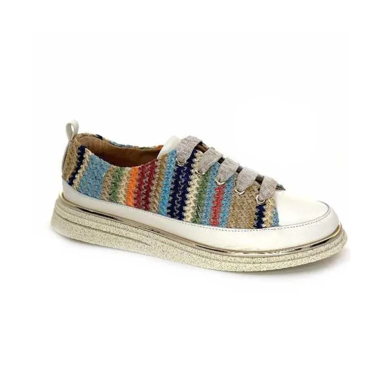 XSA Baskets Légère 8010 Cuir Beige Rafia Multicolore Fashion