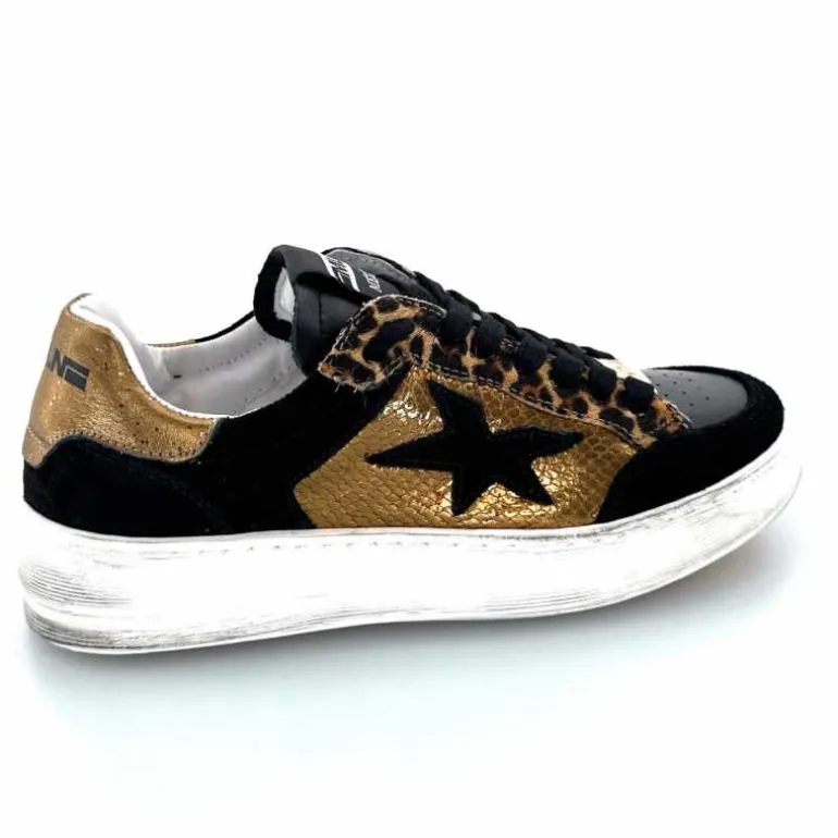Méliné Baskets Pad 57 Cuir Doré Daim Léopard Noir Shop