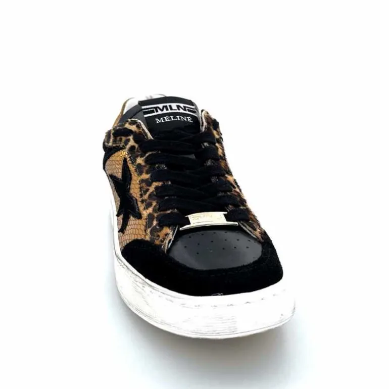 Méliné Baskets Pad 57 Cuir Doré Daim Léopard Noir Shop