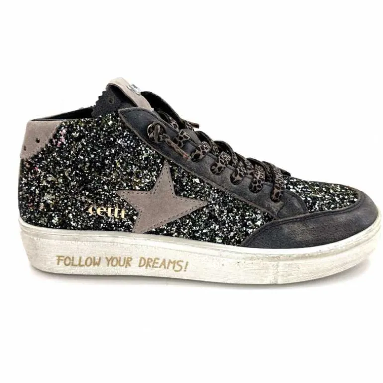 cetti Baskets Montantes C1333 Sra Cuir Gris Paillette GrisFoncé Best Sale