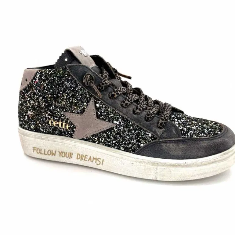 cetti Baskets Montantes C1333 Sra Cuir Gris Paillette GrisFoncé Best Sale