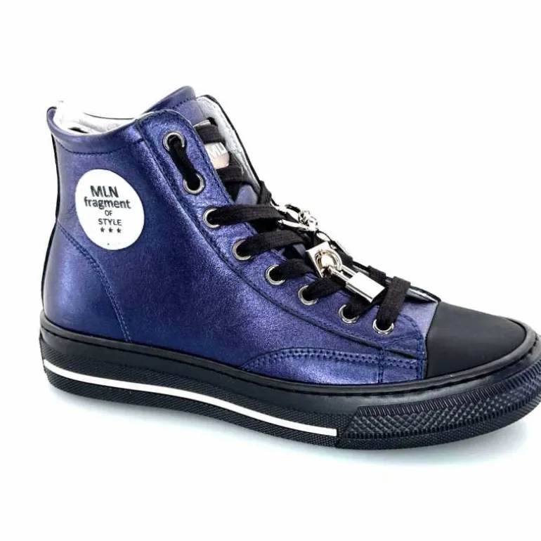 Méliné Baskets Montantes He 202 Cuir Métallique Bijoux Bleu Store