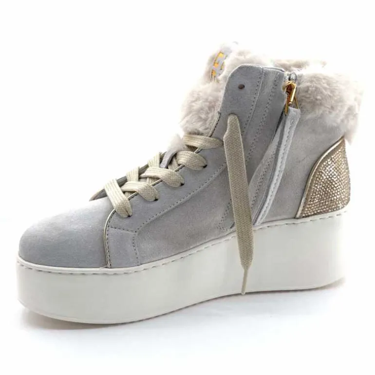 GioPiu Baskets Montantes Plateformes Gio+ Rosa P02 Daim Gris Clair GrisClair Best