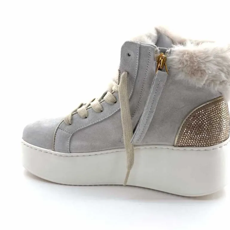 GioPiu Baskets Montantes Plateformes Gio+ Rosa P02 Daim Gris Clair GrisClair Best