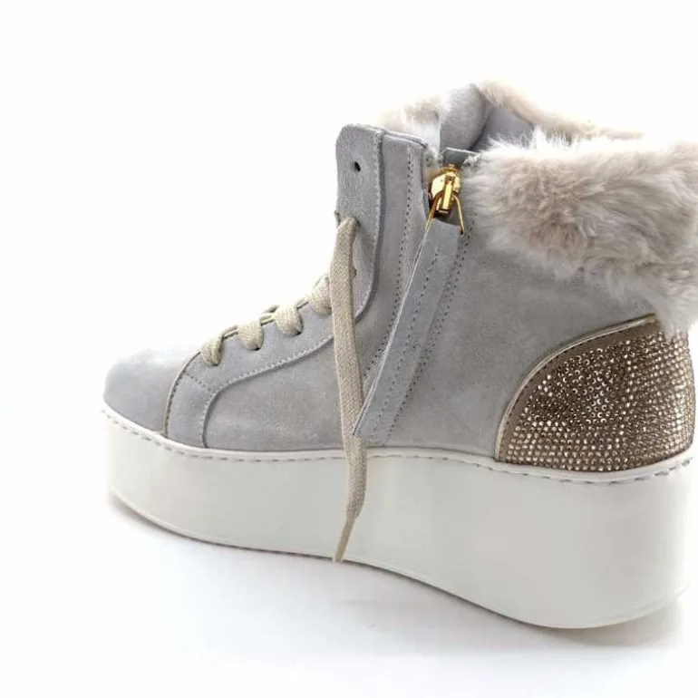 GioPiu Baskets Montantes Plateformes Gio+ Rosa P02 Daim Gris Clair GrisClair Best