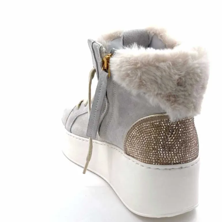 GioPiu Baskets Montantes Plateformes Gio+ Rosa P02 Daim Gris Clair GrisClair Best