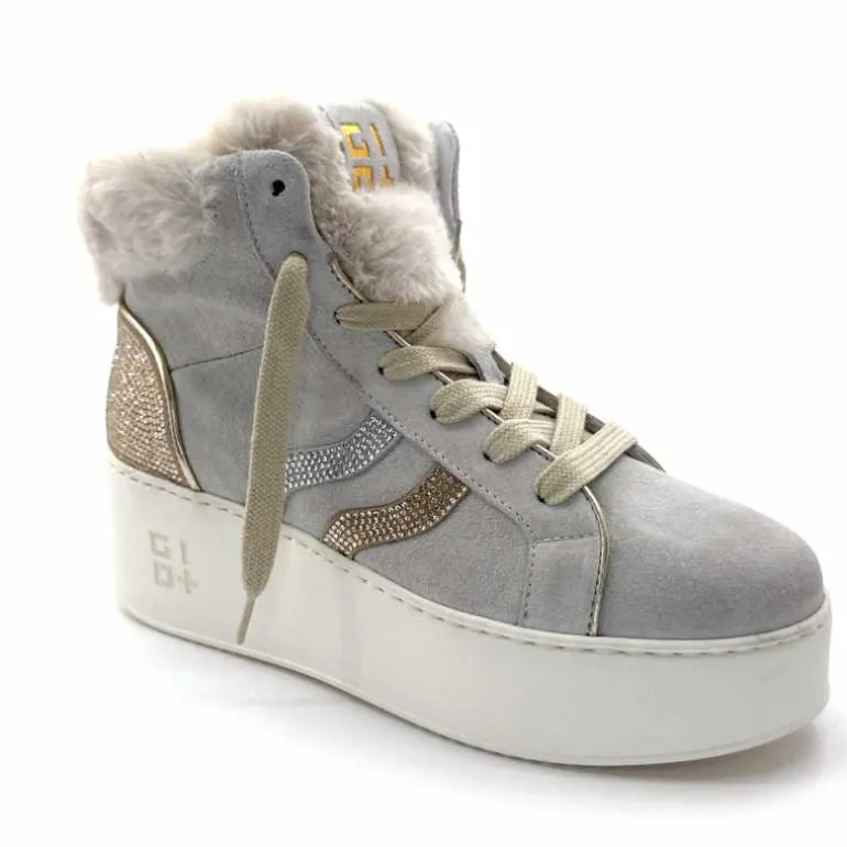 GioPiu Baskets Montantes Plateformes Gio+ Rosa P02 Daim Gris Clair GrisClair Best