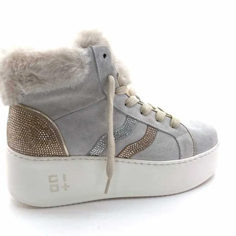 GioPiu Baskets Montantes Plateformes Gio+ Rosa P02 Daim Gris Clair GrisClair Best