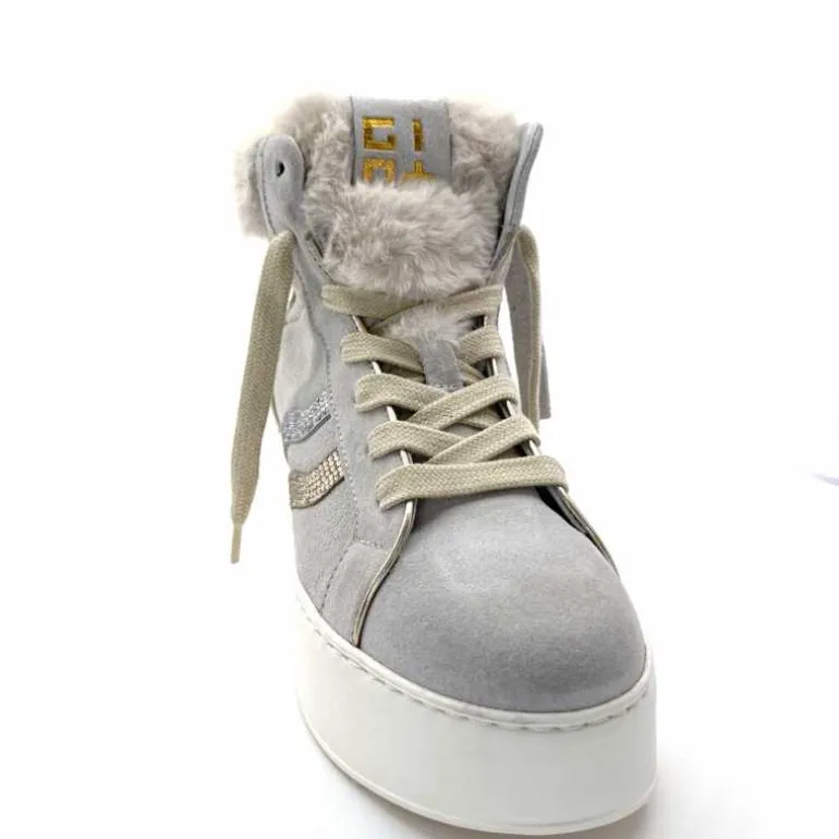 GioPiu Baskets Montantes Plateformes Gio+ Rosa P02 Daim Gris Clair GrisClair Best