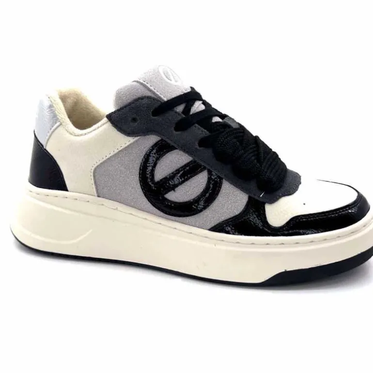 No Name Baskets Bridget Sneaker W Cuir Noir Blanc Gris BlancGrisClairNoir Cheap