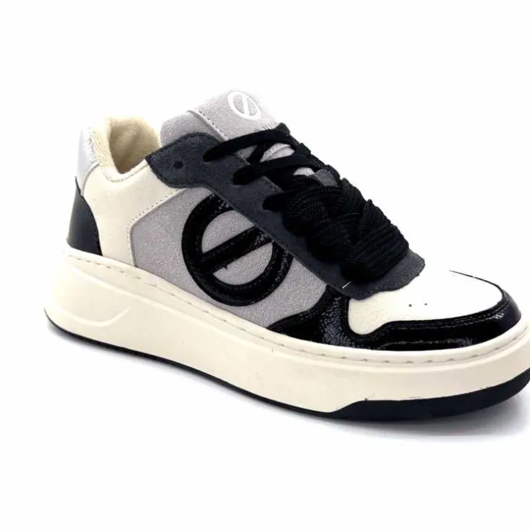 No Name Baskets Bridget Sneaker W Cuir Noir Blanc Gris BlancGrisClairNoir Cheap