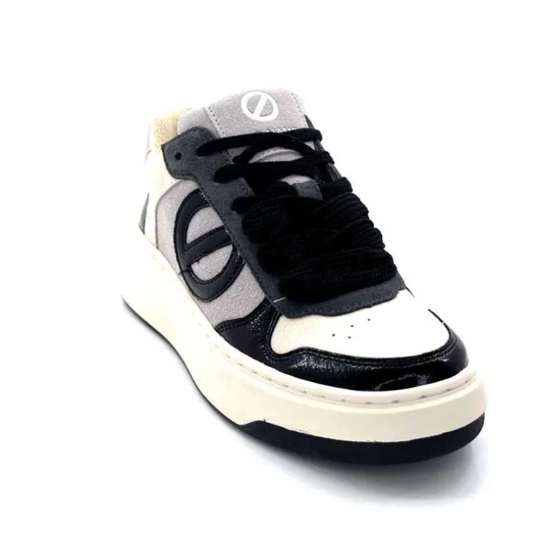 No Name Baskets Bridget Sneaker W Cuir Noir Blanc Gris BlancGrisClairNoir Cheap
