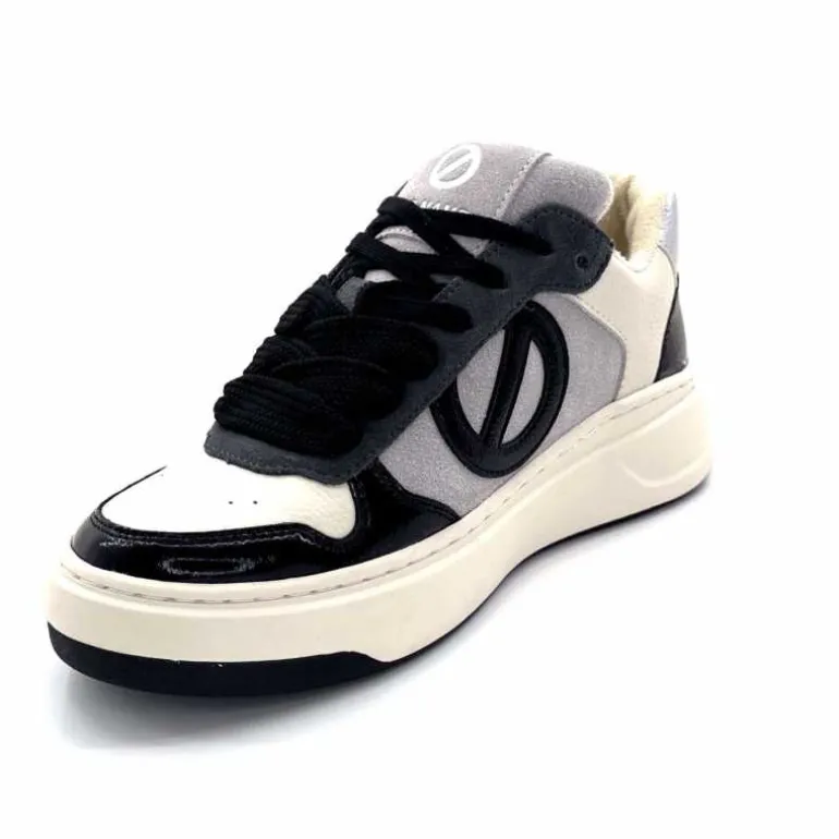 No Name Baskets Bridget Sneaker W Cuir Noir Blanc Gris BlancGrisClairNoir Cheap