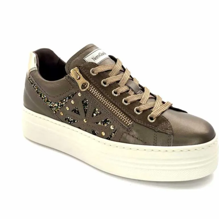 Nero Giardini Baskets Plateforme Fermeture Éclaire Nero Giardin 1411611 D322 Cuir Bronze New