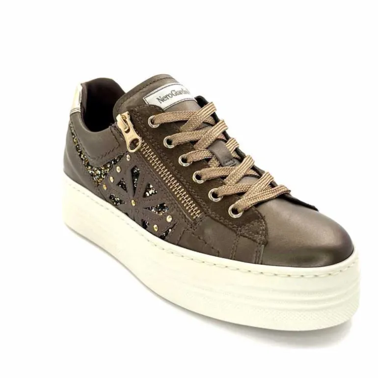 Nero Giardini Baskets Plateforme Fermeture Éclaire Nero Giardin 1411611 D322 Cuir Bronze New